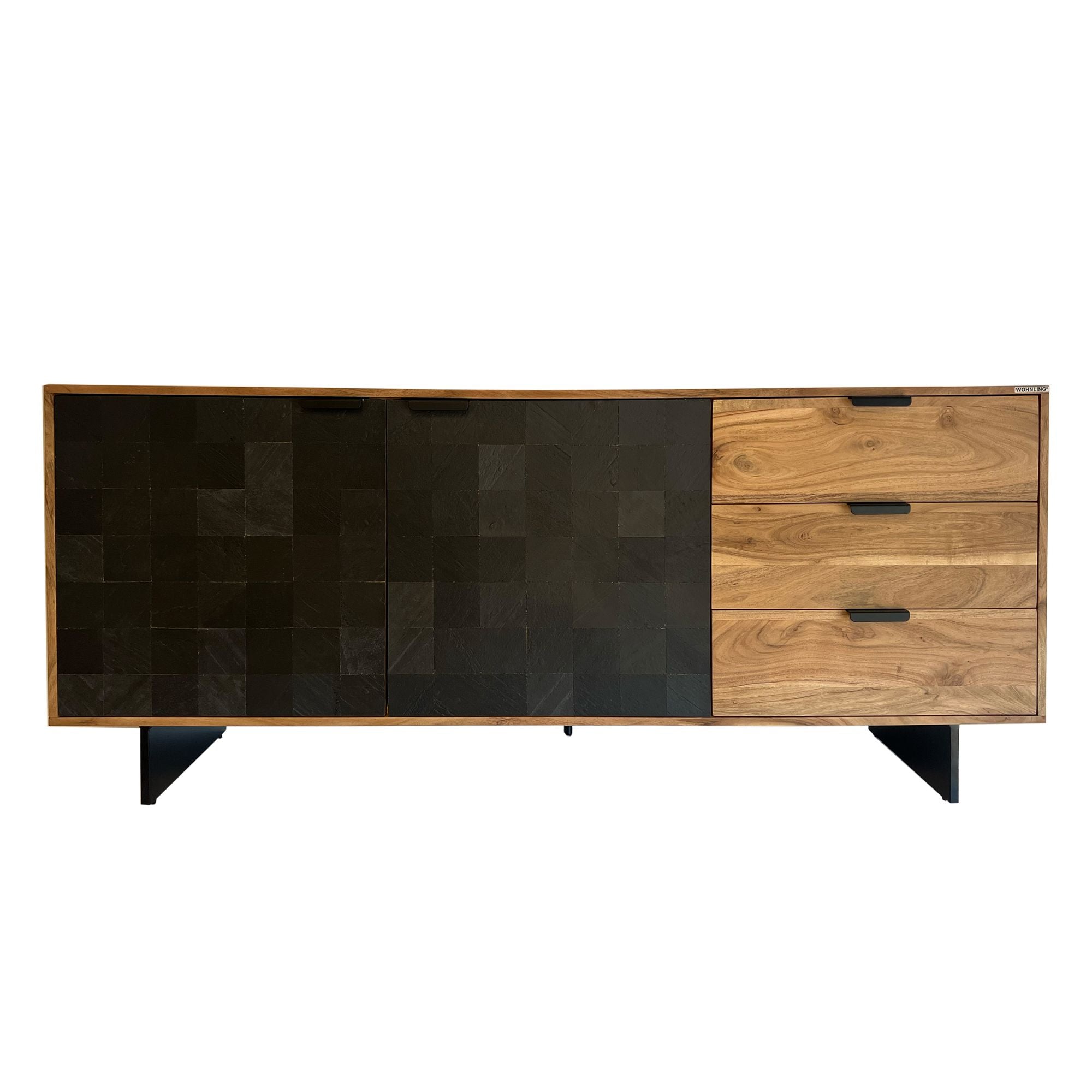 Skænk 175x76x40 Cm Kommode Massivt Akacietræ Med Stenlook
