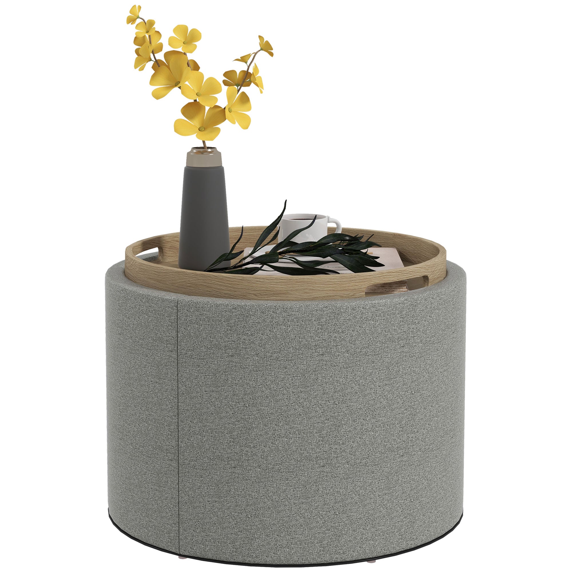 Skammel Polstret Fodskammel  Hør  Skjult Opbevaringsplads  Vendbart Låg      Cm   56 Cm   42 Cm  Grå   Natur