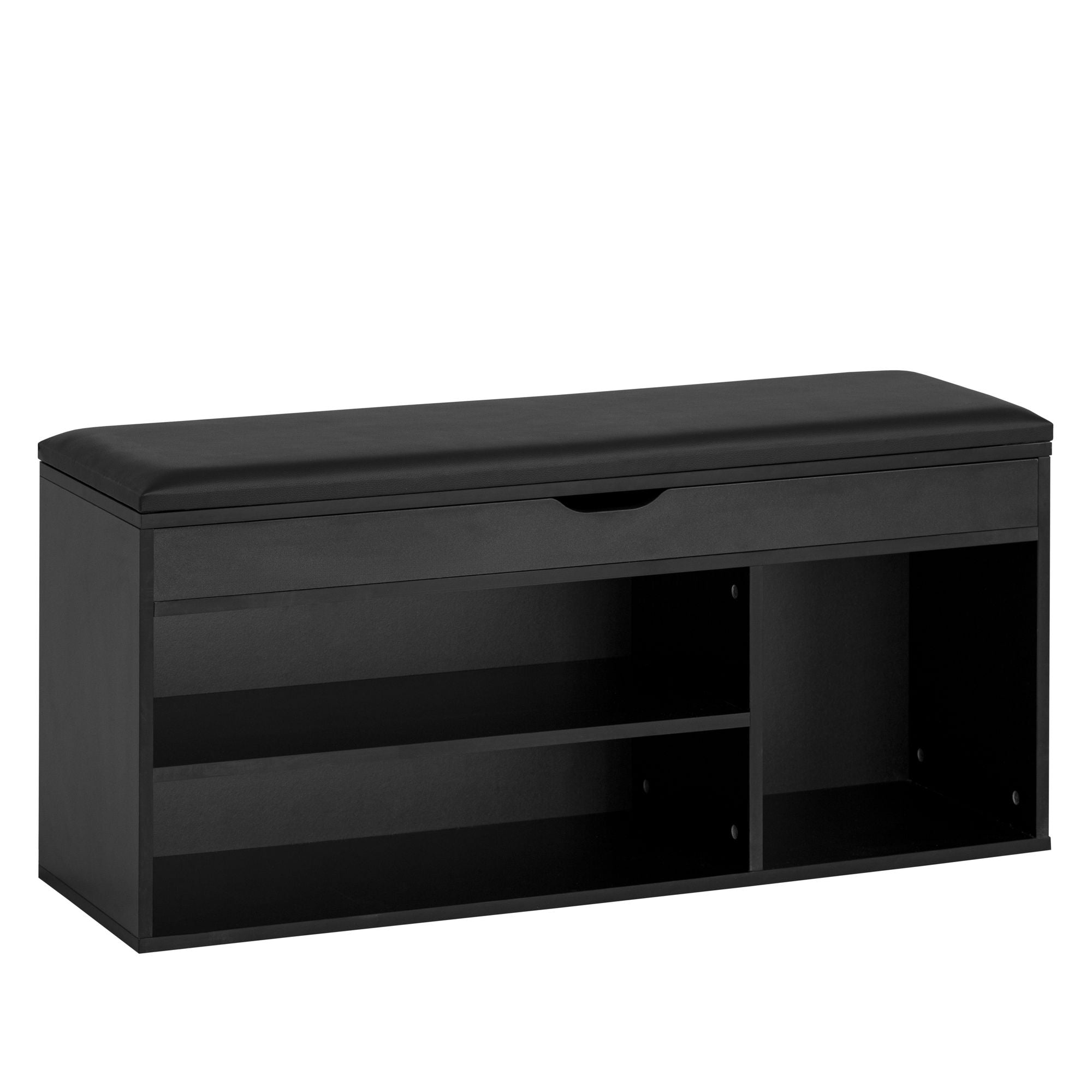 Skobænk Med Sæde Entrébænk 104x51x32 Cm Sort Kunstlæder Lille Polstret Træbænk Smal Entrébænk Med Opbevaring Kommodebænk Skokommode Entrémøbler