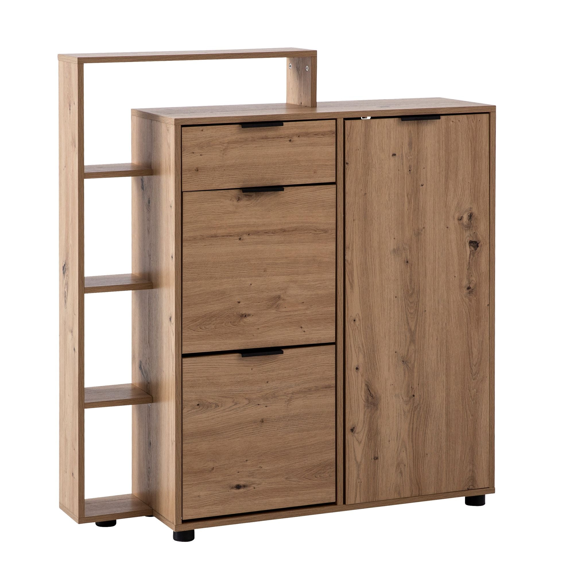 Skoskab Med Egetræslook 98x110x30 Cm Lukket Skoskab Med Skuffe Moderne Skokommode Entreskab Med Hylde Og Opbevaring Høj Skokommode