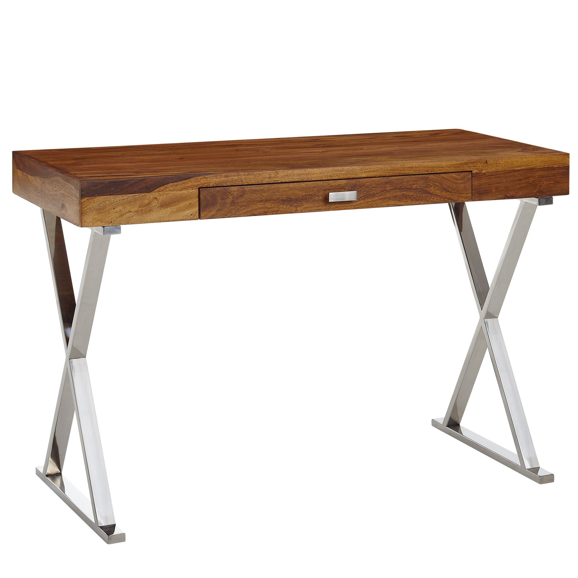 Skrivebord 120x55x78 Cm Sheesham Massivt Træ   Forkromet Metal  Designer Kontorbord Med Skuffe  Hjemmekontor Bærbar Computerbord Med Opbevaringsplads