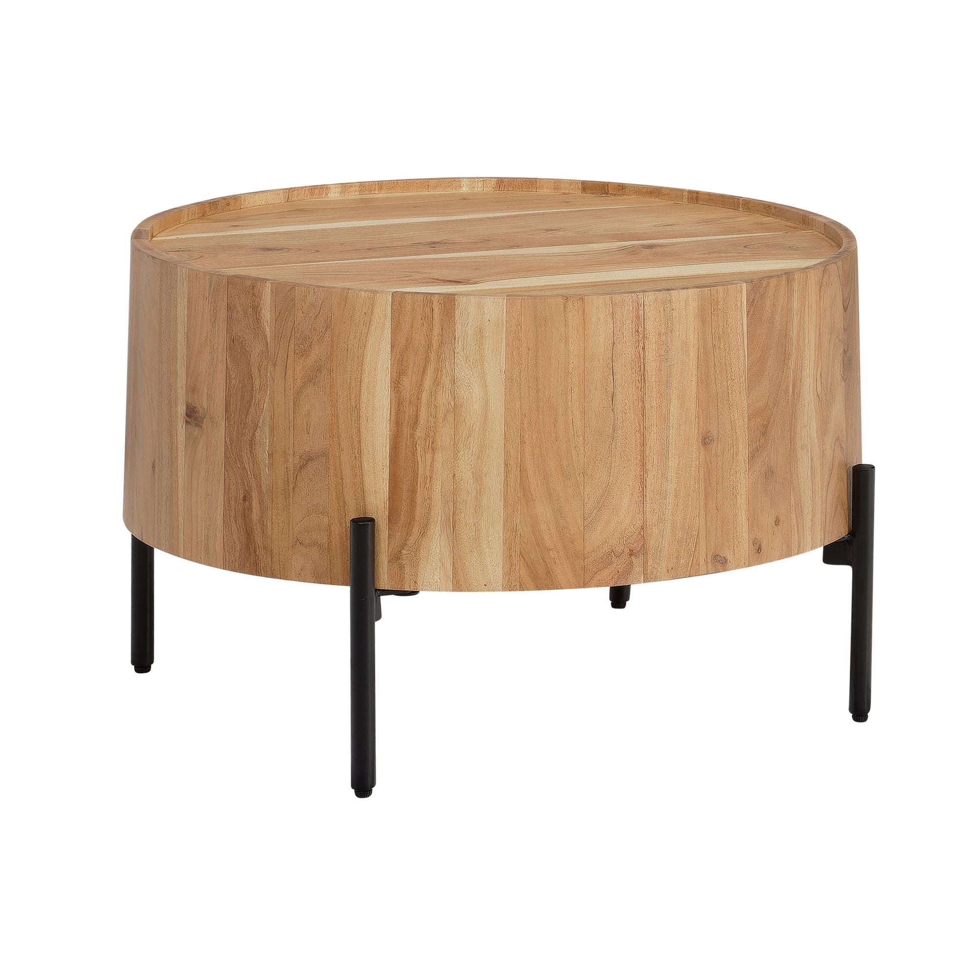 Sofabord   Massivt Træ   Akacie 60x60x41 Cm Rundt Med Metalstel