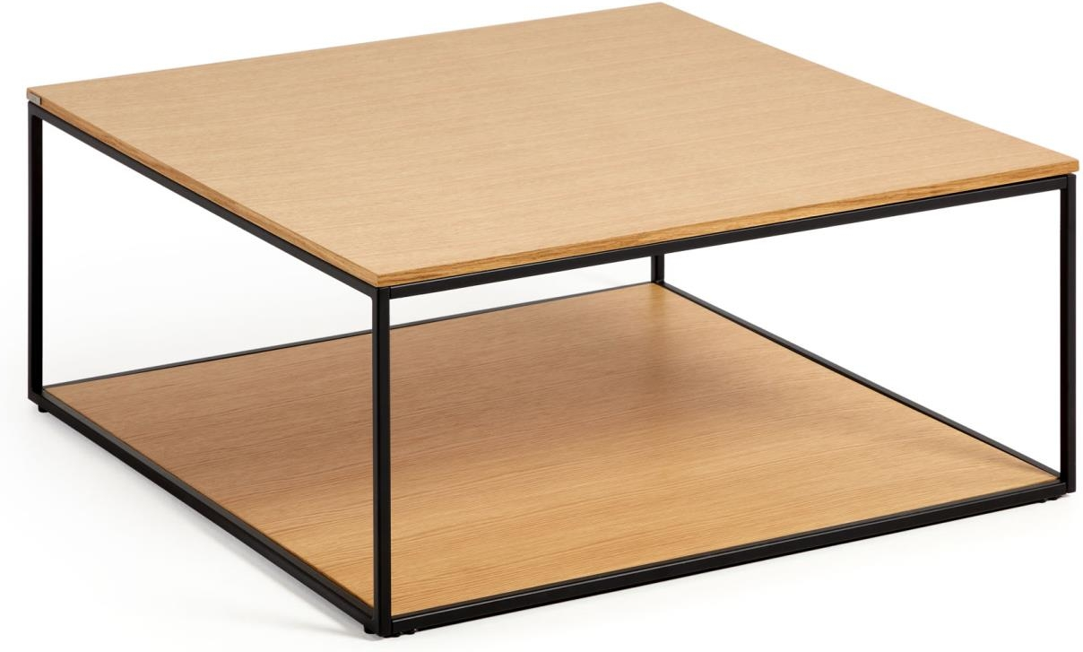Sofabord Loungebord Kave Home Yoana 80x80 Cm Natur Egetræsfinér   Sort Pulverlakeret Jern