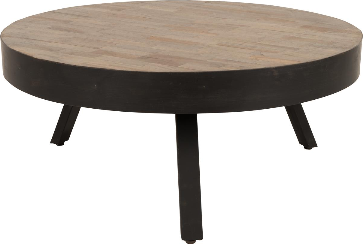 Sofabord Studio White Suri Stengrå Genbrugt Teak Metalstel ø74 H32 Cm