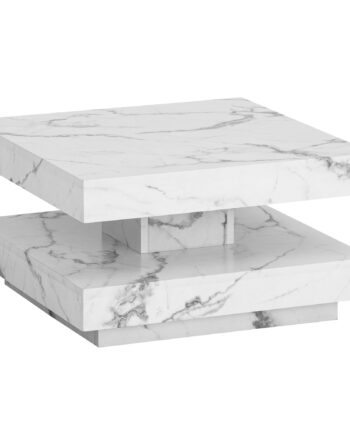 Sofabord 60x60x34 Cm Hvid  Moderne Sofabord Med Marmoreffekt  Designer Stuebord Med Opbevaring  Firkantet  Lille Loungebord  Sofabord