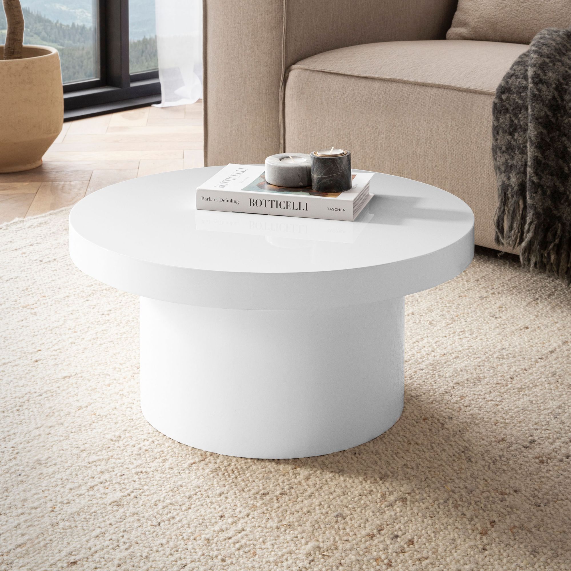 Sofabord 60x60x30 Cm Hvidt Sofabord Højglans Moderne Designer Stuebord Rundt Loungebord Svampeform Sofabord Sidebord Lille