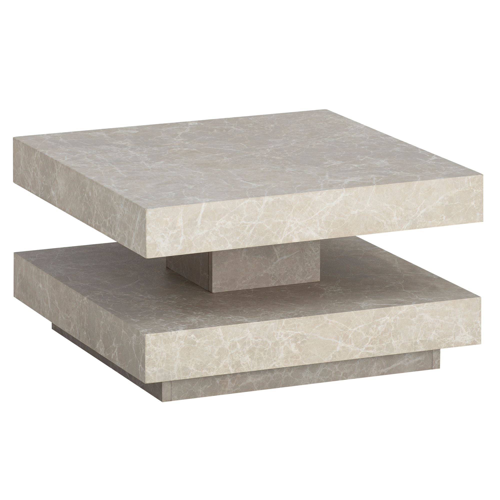 Sofabord 60x60x34 Cm  Sandfarvet Sofabord   Stenlook  Moderne Design Stuebord Med Opbevaring  Firkantet  Beige Loungebord  Lille Sofabord