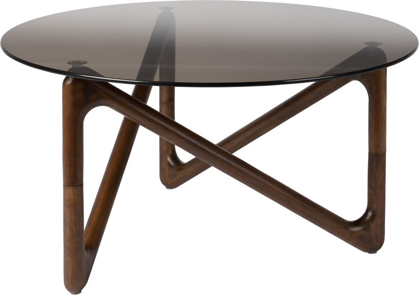 Sofabord ø80   H40 Cm Dutchbone Naia   Røget Glas Og Ubehandlet Egetræ