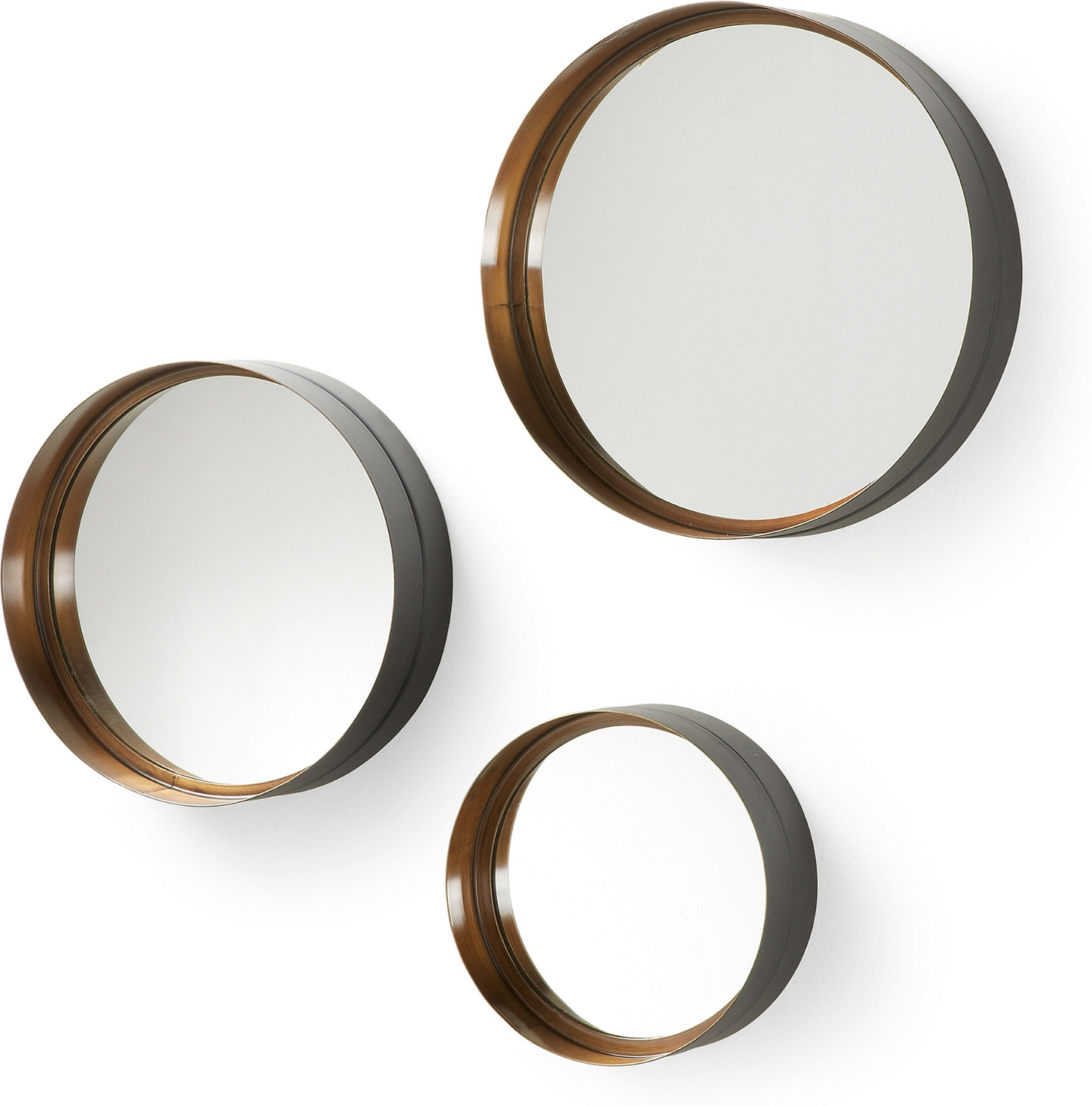 Spejlsæt   Stk Kave Home Wilton Rund   Vægspejl Metalramme Sort Messing ø35 ø30 ø25 Cm