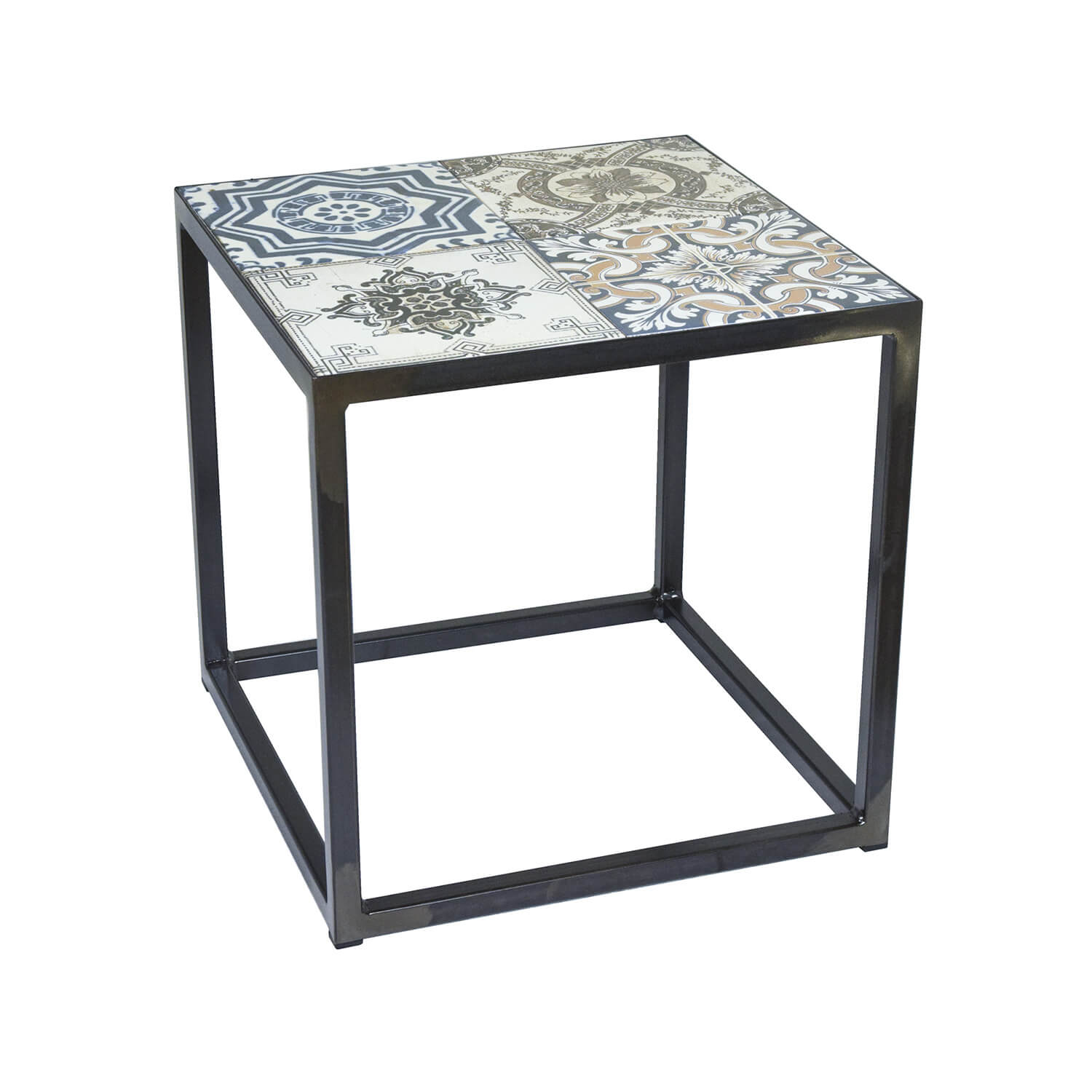 Spinder Design Kvadratisk Ibiza Blacksmith Hjørnebord Multifarvet Keramik Og Stål  40x40