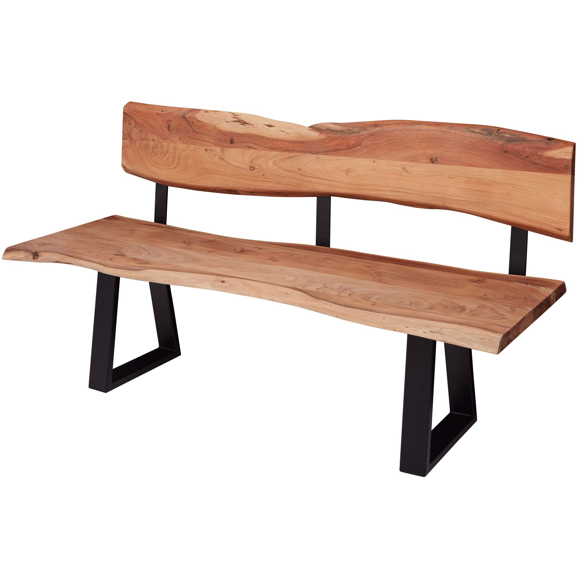 Spisebænk Gaya 160x83 5x60 Cm  Massiv Akacietræsbænk Med Levende Kant  Træbænk Med Ryglæn  Køkkenbænk  Spisebænk  Landlig Træstil  Køkkenbænk Med Træstamme   -personers  Massivt Træ