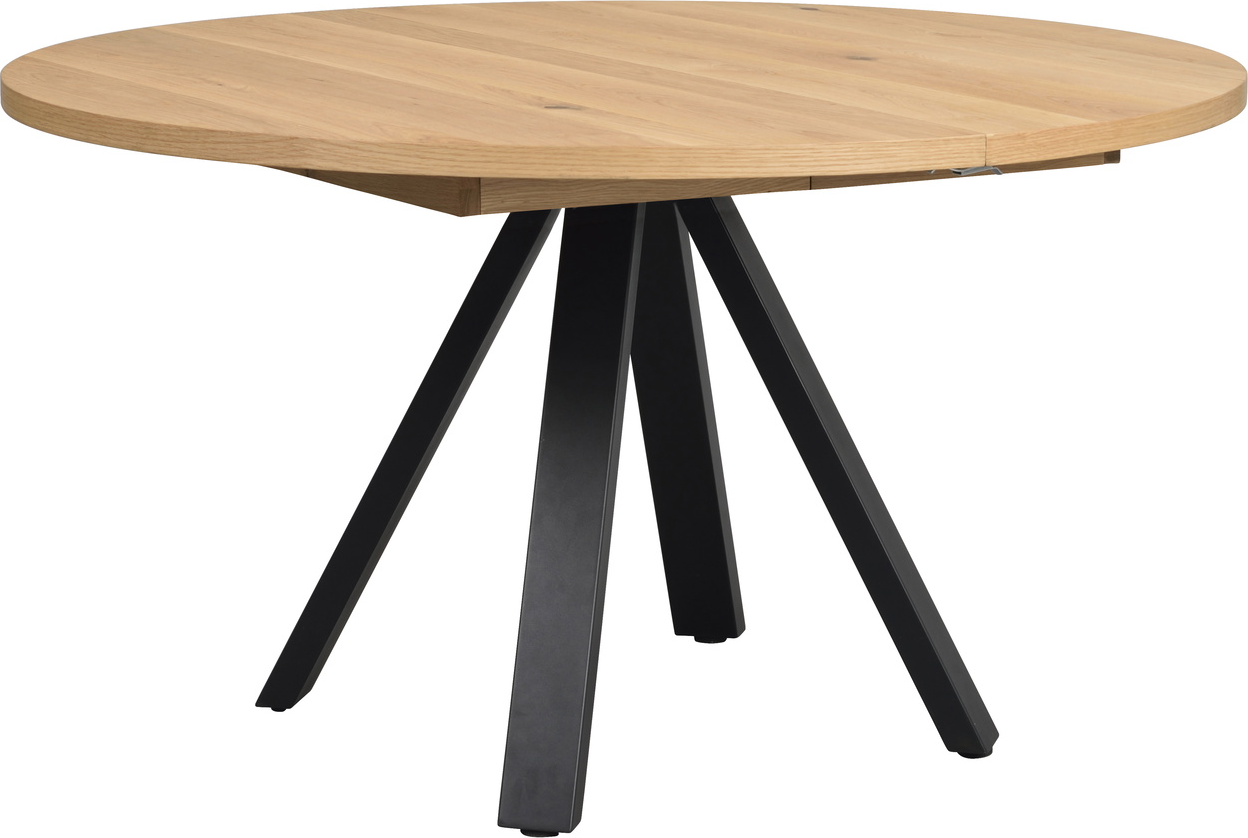 Spisebord Rowico Maddock Rund ø135 H75 Cm Olieret Egfinér Sort Pulverlakeret Metalstel Fsc Med Udtræksfunktion
