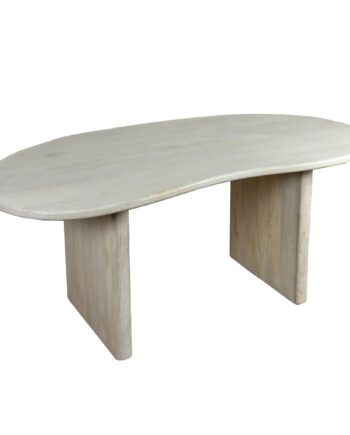 Spisebord 180x90x75 Cm Mango Massivt Træ Hvidt Retro Spisebord  Massivt Nyreformet Køkkenbord  Træspisebord  Stort Træspisebord