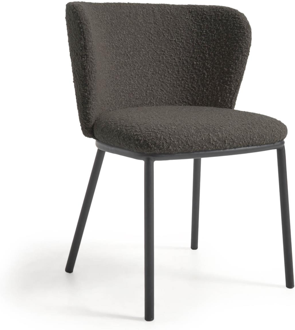Spisebordsstol Kave Home Ciselia   Moderne Nordisk Designstol Med Sort Shearling-polstring