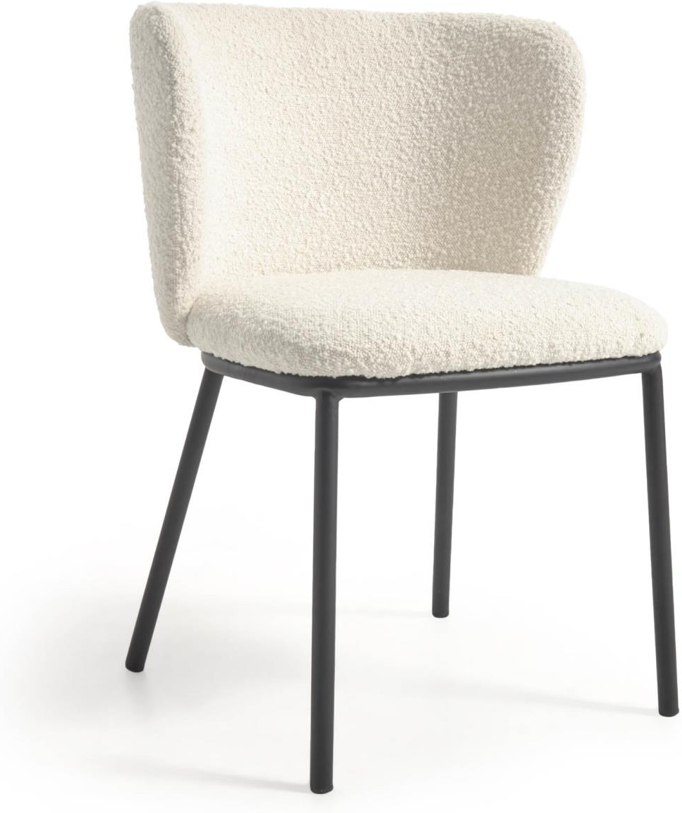 Spisebordsstol Kave Home Ciselia Polstret  Hvid Fleece-effekt Stof  Sort Stålstel  Nordisk Stil