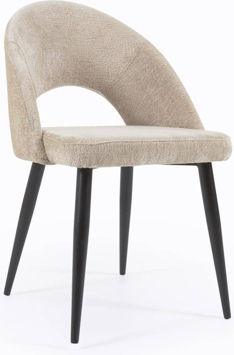 Spisebordsstol Kave Home Mael Fløjlschenille Beige  Sorte Metalben  Nordisk Stil