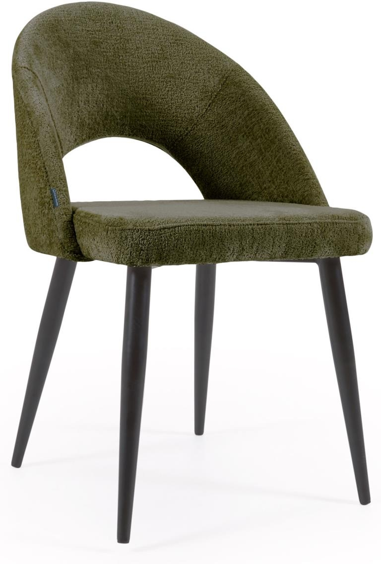 Spisebordsstol Kave Home Mael Fløjlschenille Polstret Dybgrøn Med Sorte Metalben   Nordisk Moderne Design