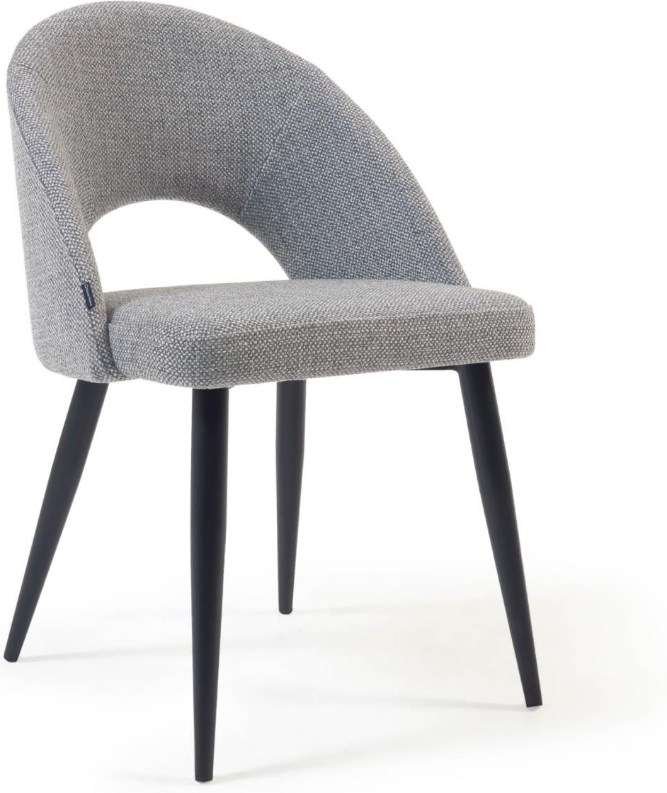 Spisebordsstol Kave Home Mael Lysegrå Stofpolster Med Sorte Stålben Ergonomisk H82   B46   D50 Cm