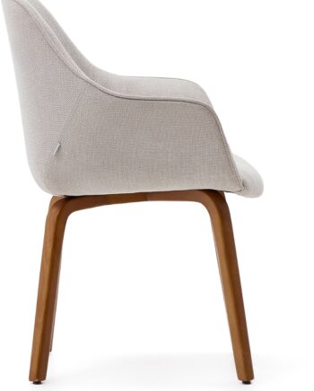 Spisebordsstol Med Armlæn Kave Home Aleli Nordisk Moderne Design Beige Chenille Og Asketræsben