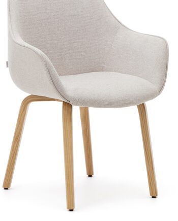Spisebordsstol Med Armlæn Kave Home Aleli Polstret Chenille Asketræ Beige Natur