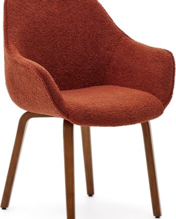 Spisebordsstol Med Armlæn Kave Home Aleli Terracotta Polsteret Shearling Sæde Asketræ Ben Nordisk Moderne