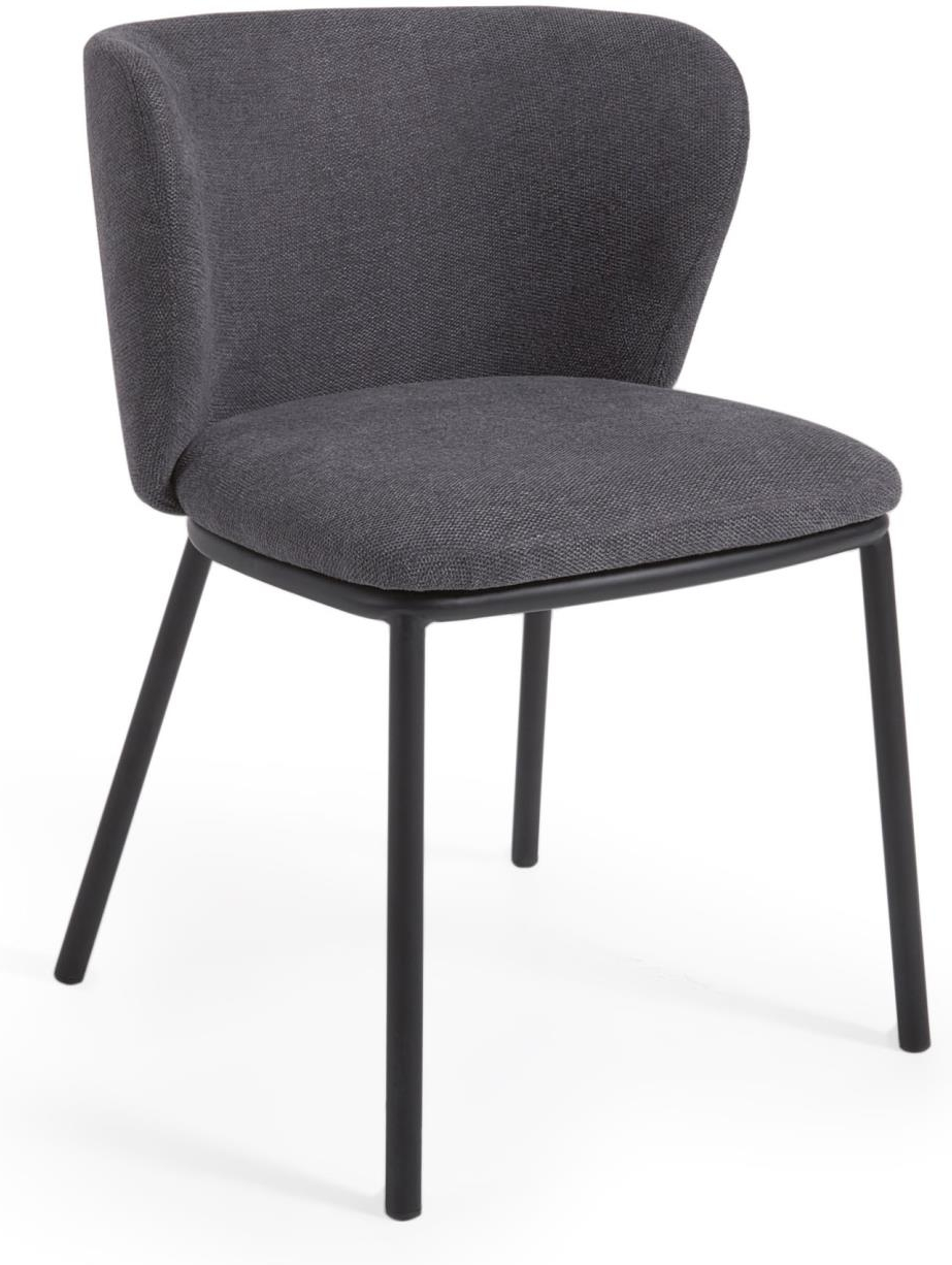 Spisebordsstol Med Armlæn Kave Home Ciselia Mørkegrå Chenille Stof Mat Sort Stel Bæredygtig Nordisk Design