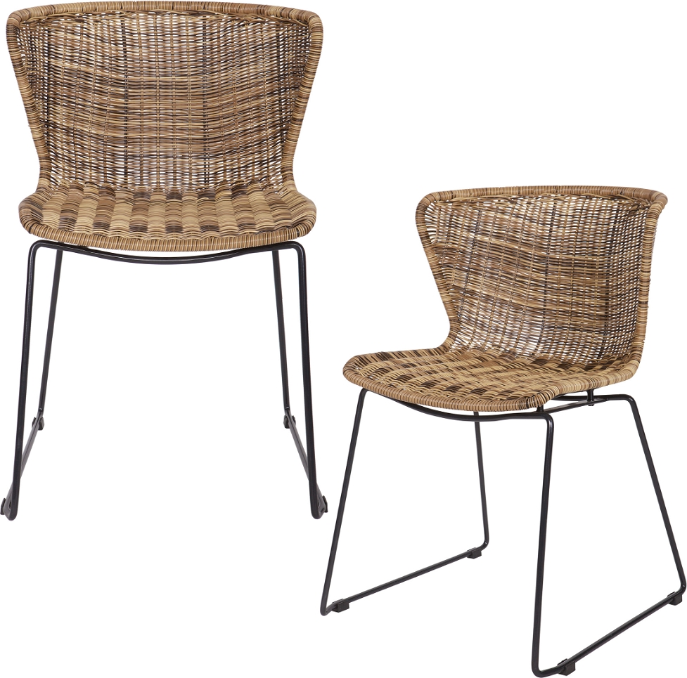 Spisebordsstole Sæt   Woood Wings Natur Polyester-rattan   Sort Pulverlakeret Stål