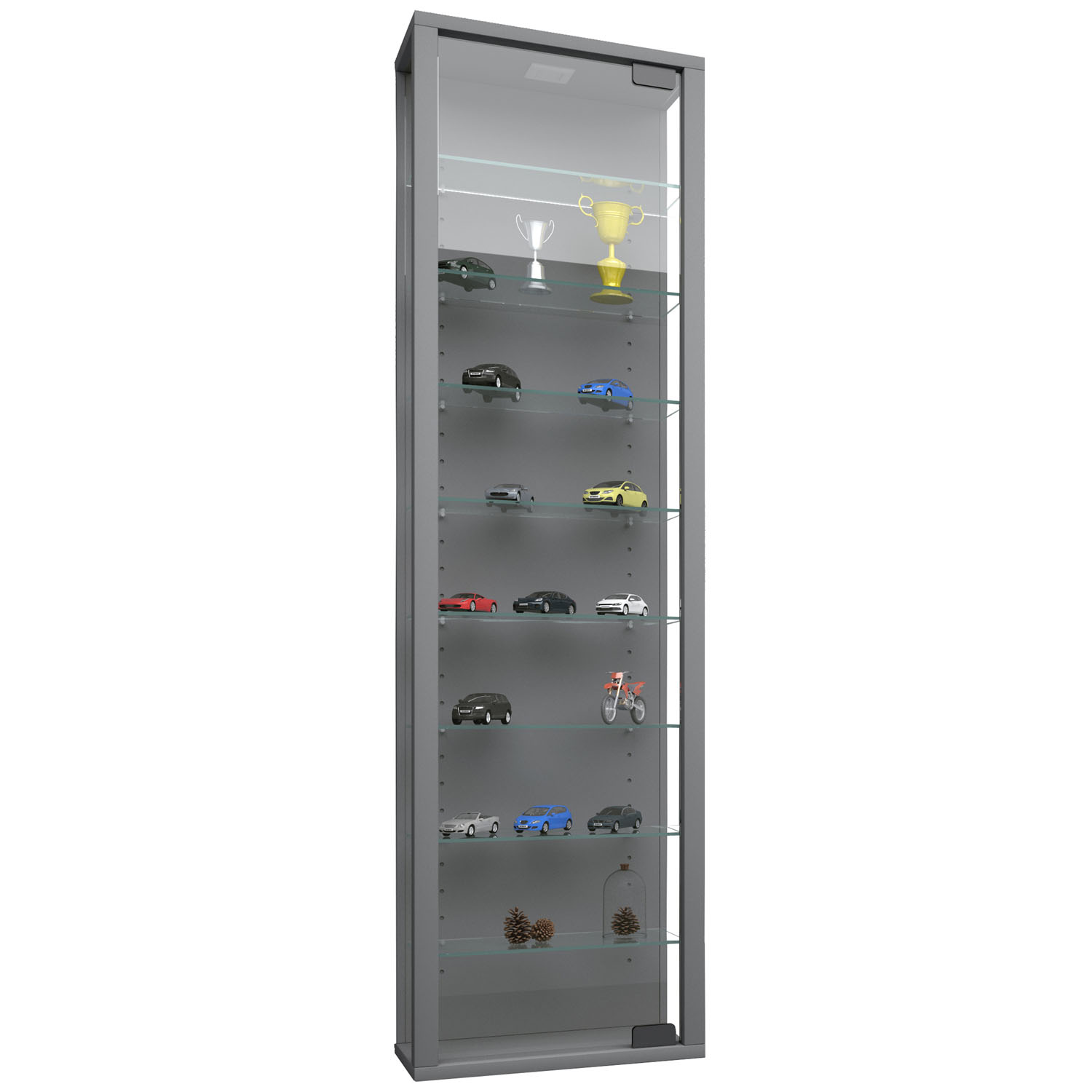 Stano Maxi Skab Med Led       Låge Og   Hylder Glas Og Grå Træ