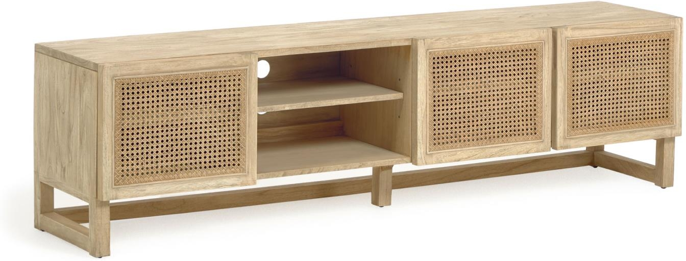 Tv-bord Kave Home Rexit Rustik 180 Cm   Massivt Mindi Træ Med Flettet Rattanfront