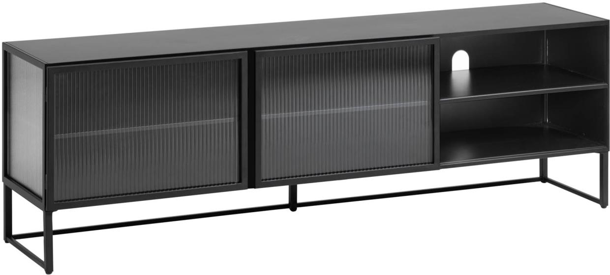 Tv-bord Kave Home Trixie 180x41x58 Cm  Sort Klart Glas  Industriel Stil
