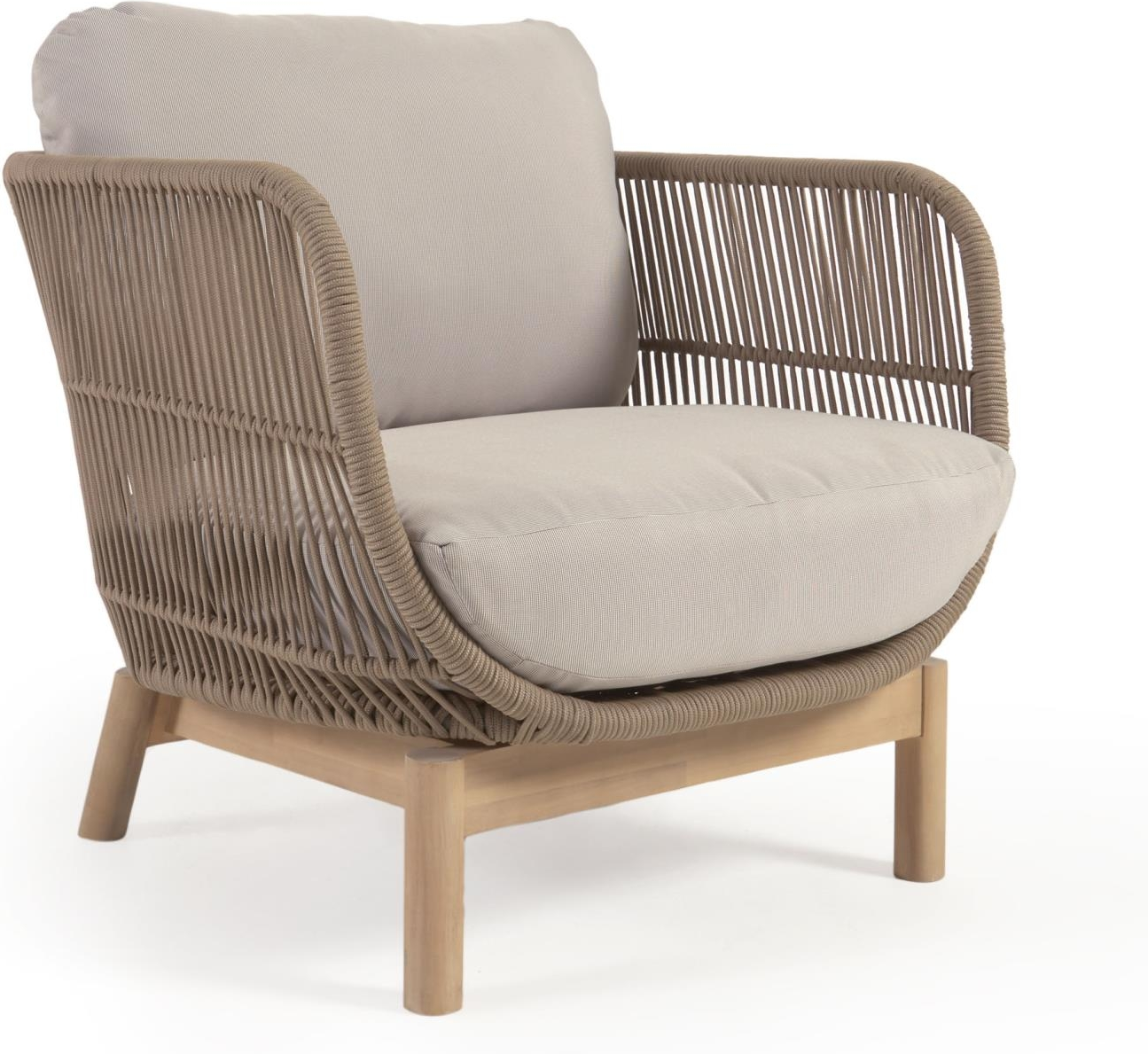 Udendørs Loungestol Kave Home Catalina   Fsc-certificeret Akacietræ Med Håndflettet Reb Og Beige Hynde