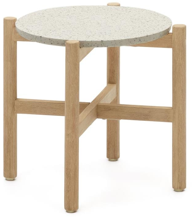 Udendørs Sidebord Kave Home Pola  Cement Og Eukalyptustræ Natur 54 5ã 48 Cm