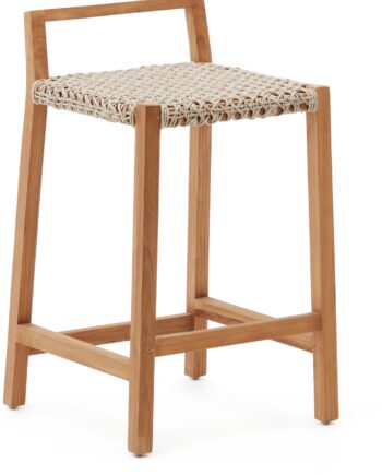 Udendørs Skammel Taburet Kave Home Giverola Teak Natur Med Flettet Sæde H80xb47xl48 Cm