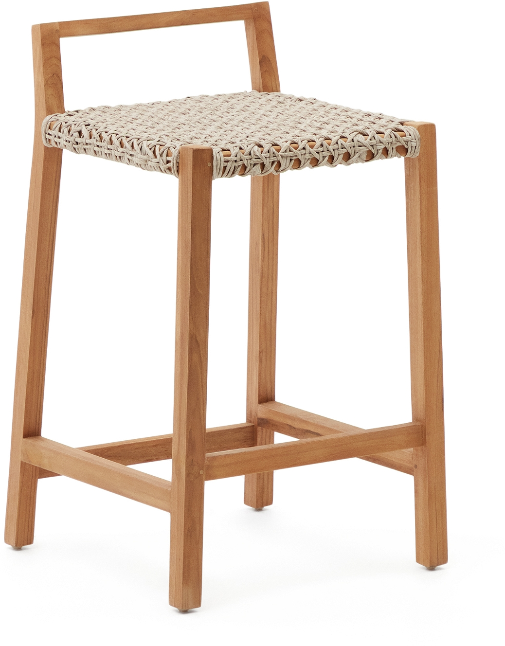 Udendørs Skammel Taburet Kave Home Giverola Teak Natur Med Flettet Sæde H80xb47xl48 Cm