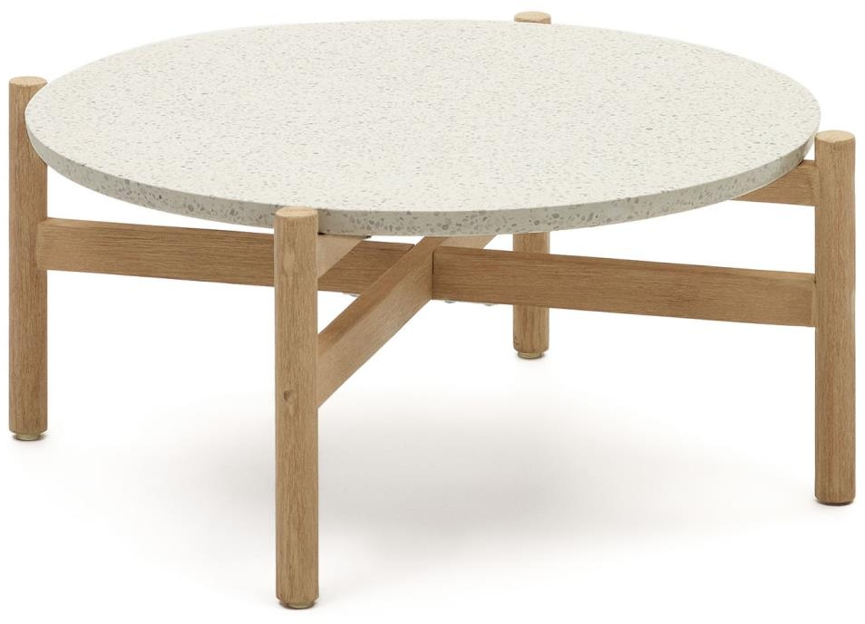 Udendørs Sofabord Kave Home Pola   Cement Og Fsc Eukalyptustræ Natur 88 5x88 5x38 Cm