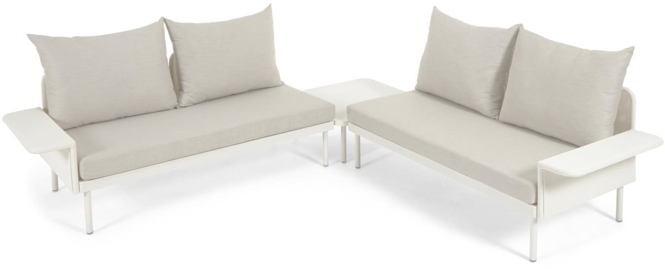 Udendørs Sofasæt Kave Home Zaltana Hvid Pulverlakeret Aluminium Modulært  -personers Vandafvisende Uv-bestandig Textil