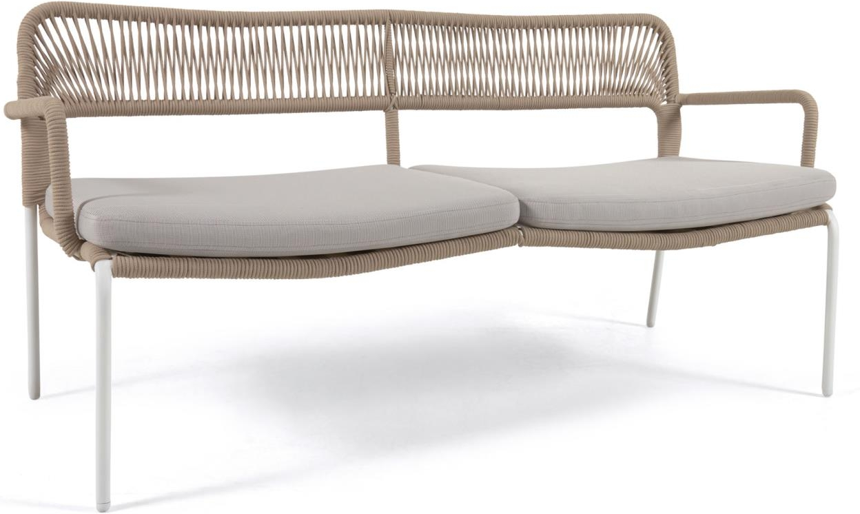 Udendørs  -personers Sofa Kave Home Cailin Beige Galvaniseret Stål Med Håndvævet Reb Og Vandafvisende Puder