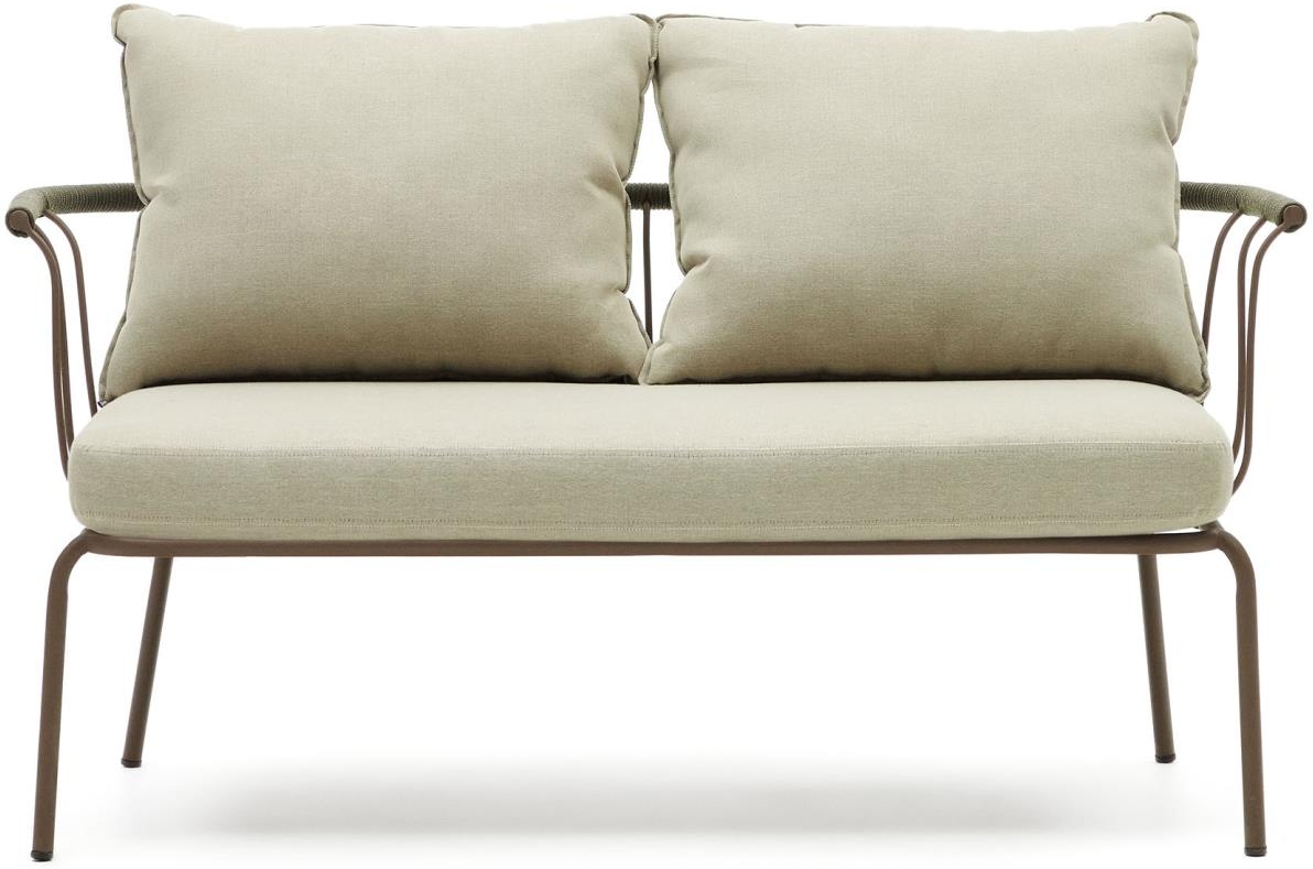 Udendørs  -personers Sofa Kave Home Salguer   Galvaniseret Stål Med Snore-detaljer Og Puder   Brun Beige Grøn
