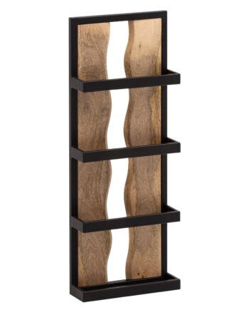 Væghylde 30x80x10 Cm  Massivt Mangotræ Metal  Industriel Stil  Rektangulær Svævende Hylde  Hængende Hylde Til Stuen  Trævæghylde Med   Hylder Og Bølgemønster