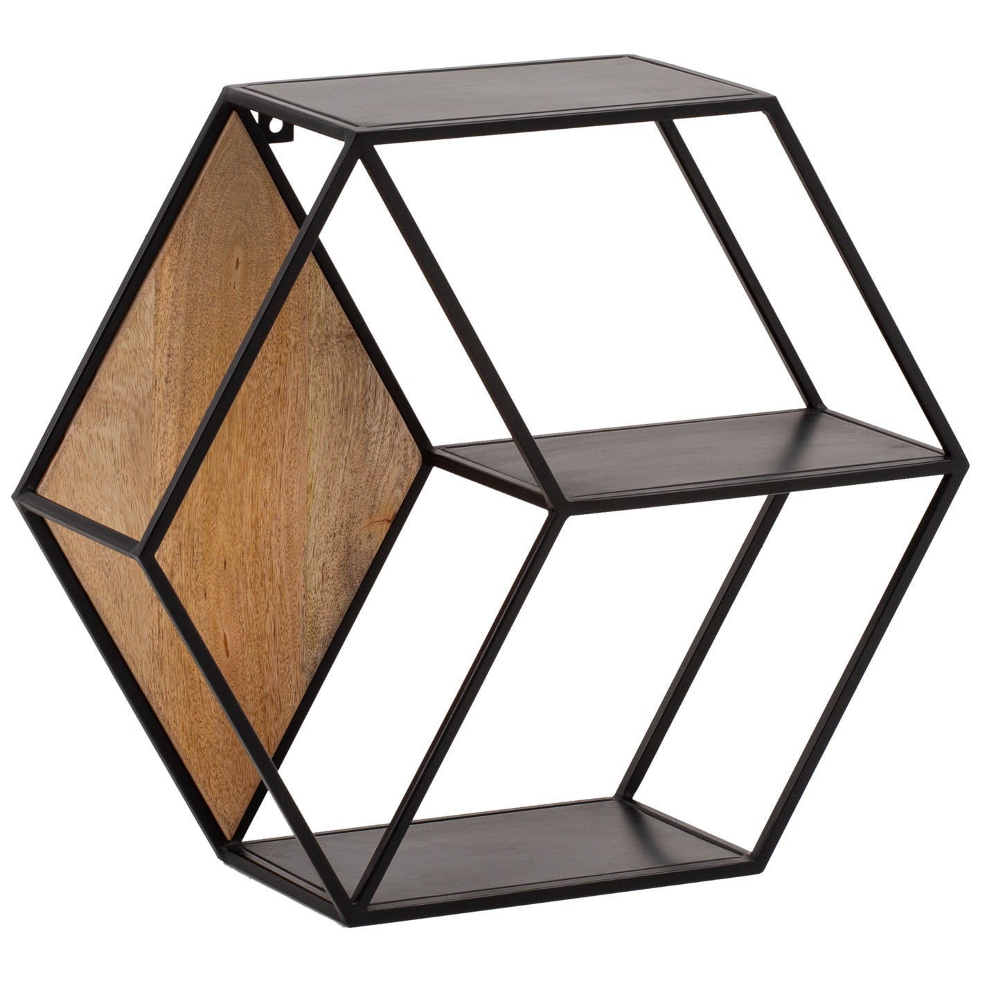 Væghylde 60x52x20 Cm  Massivt Mangotræ Metal  Industriel Stil  Svævende Hylde Med Sekskantet Design  Dekorativ Hylde Med Bikagemønster  Væghylde Med   Hylder