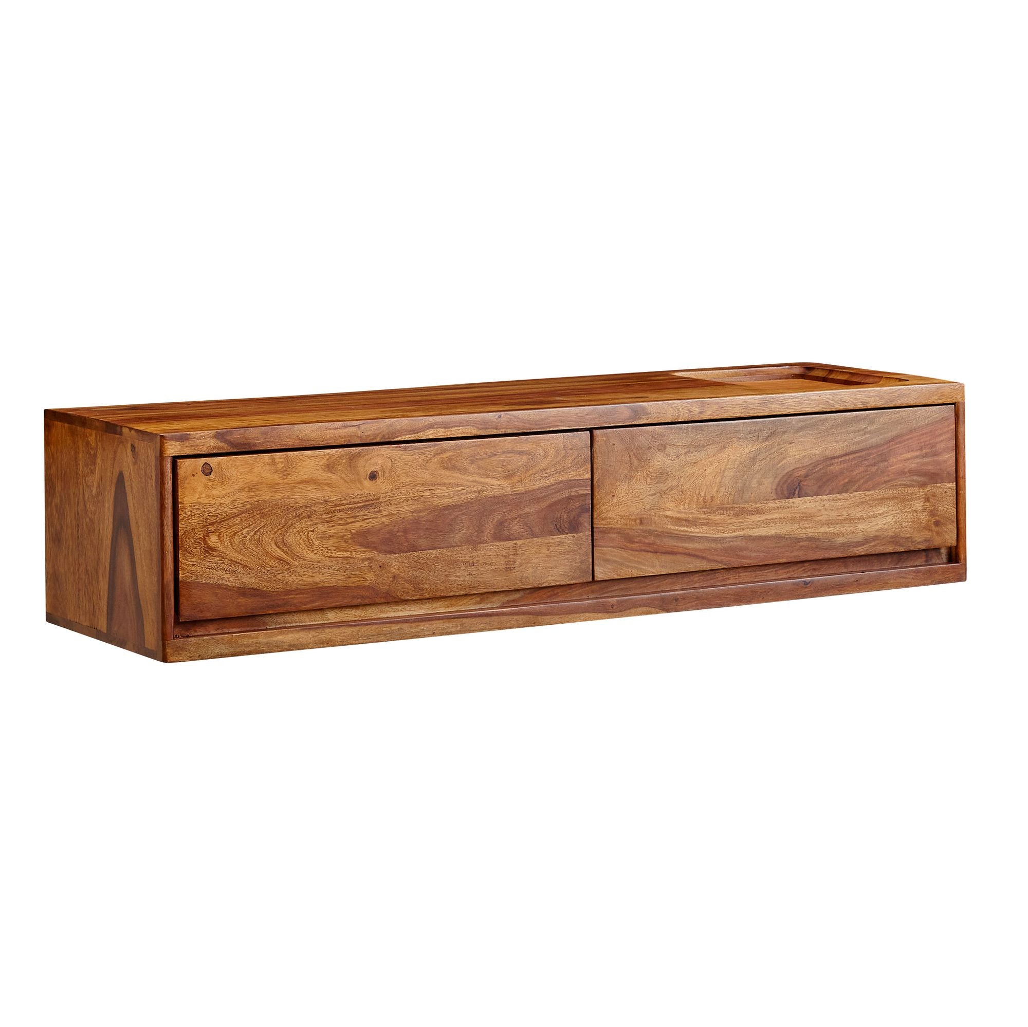Vægmonteret Tv-bord   Massivt Sheeshamtræ Med Skuffer   108x25x34 Cm  Brunt