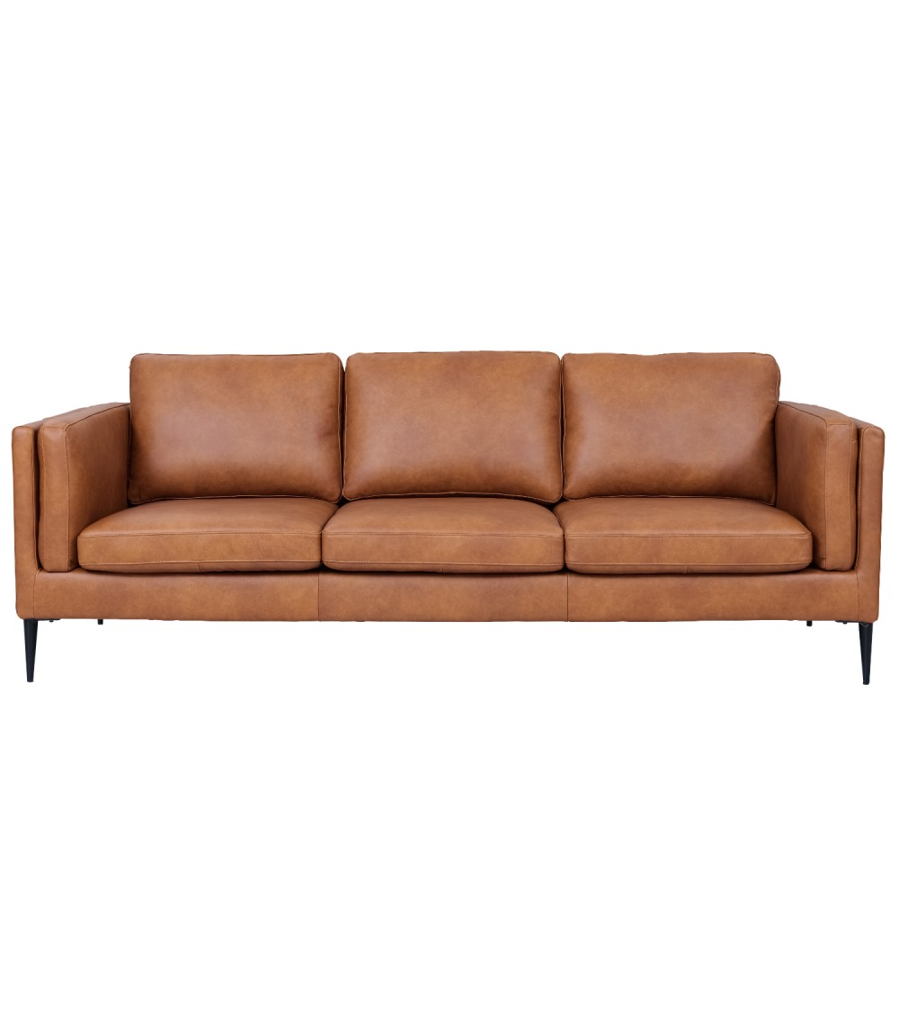 Valencia Pers Sofa Lysebrun Semianilin Læder Og Sort Metal