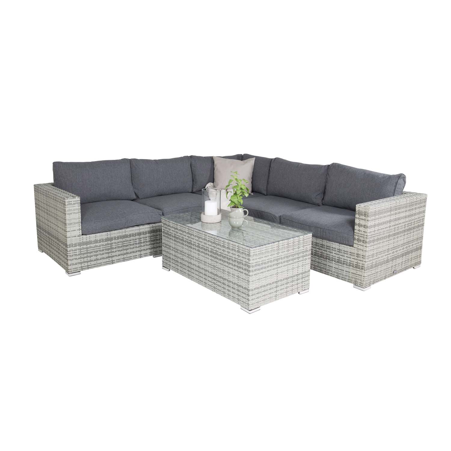 Venture Design Amazon Modul Sofa Havesæt          Grå Hynder Grå Rattan Og Aluminium