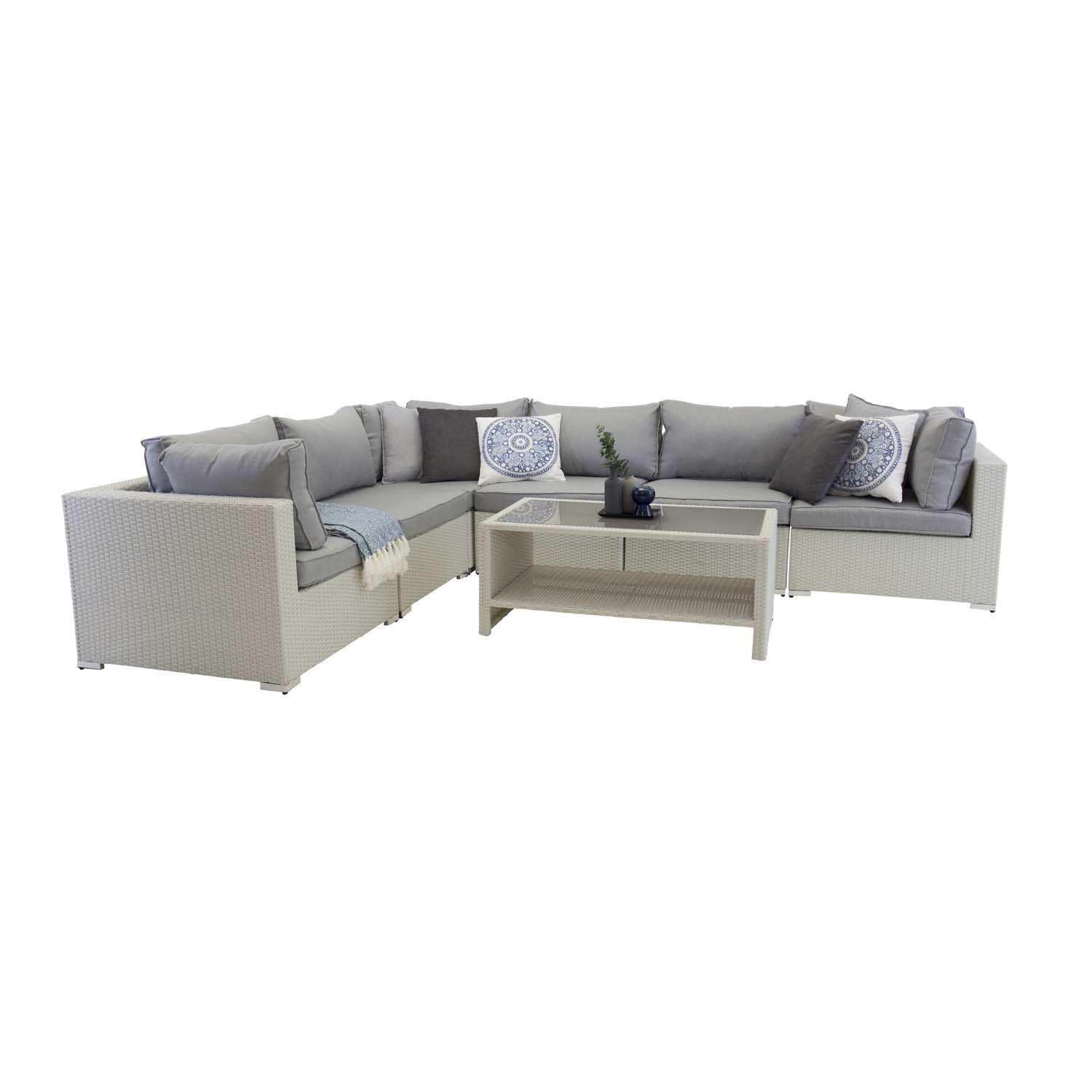 Venture Design Amazon Modul Sofa Havesæt          Grå Hynder Hvid Rattan Og Aluminium