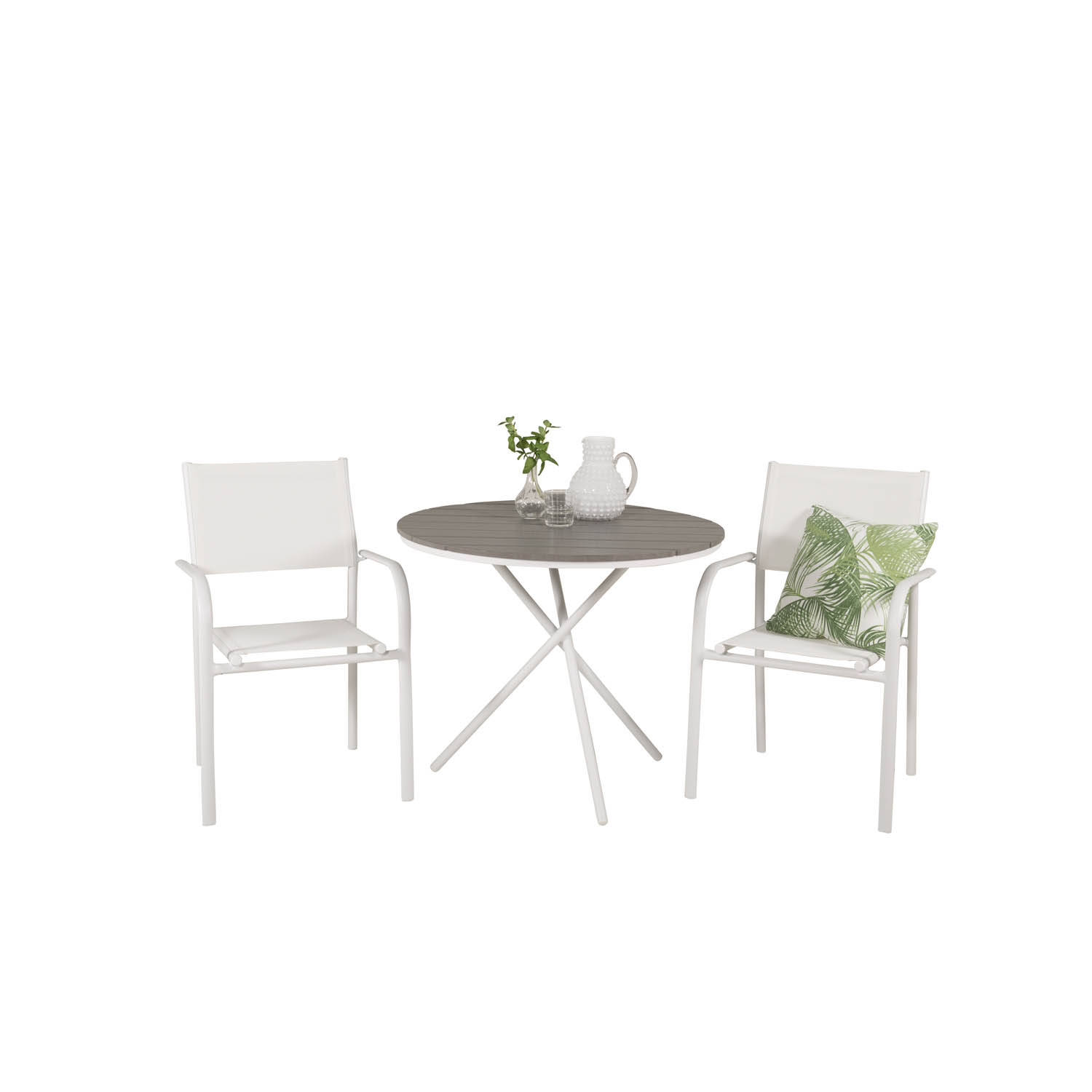 Venture Design Havesæt    Parma Cafébord    90  Og   Santorini Stole    Armlæn Hvid Alu Textilene
