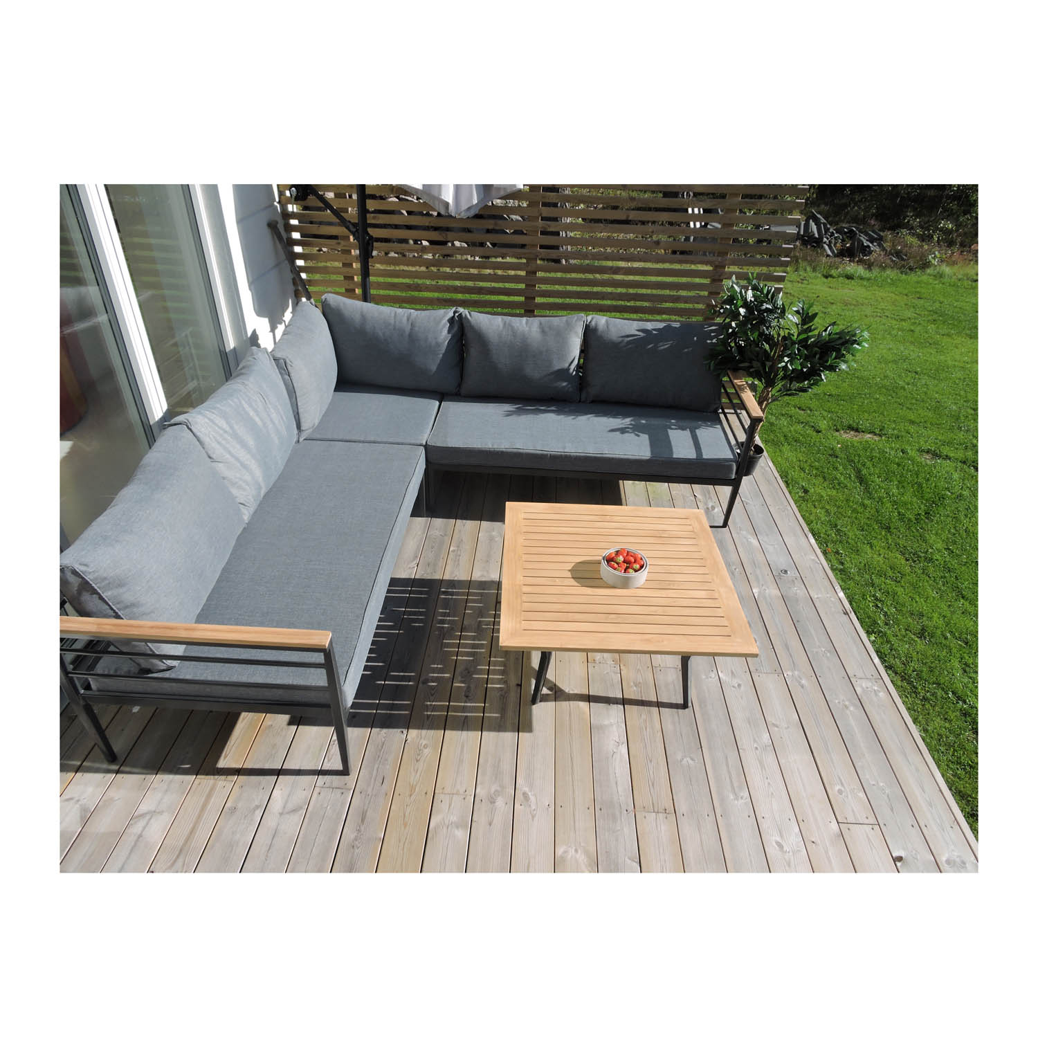 Venture Design Mexico Hjørne Havesofa    Havebord Og Hynder Grå Polyester Og Aluminium  Natur Teaktræ