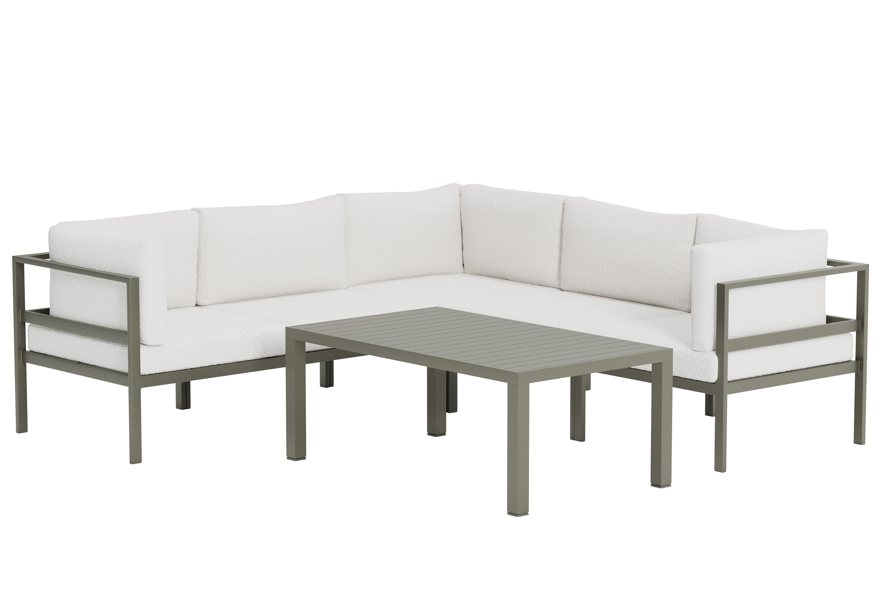 Venture Home Copacabana Havehjørnesofasæt       Bord Og   Sofa Hvid Bouclé Hynder Og Brun Aluminium