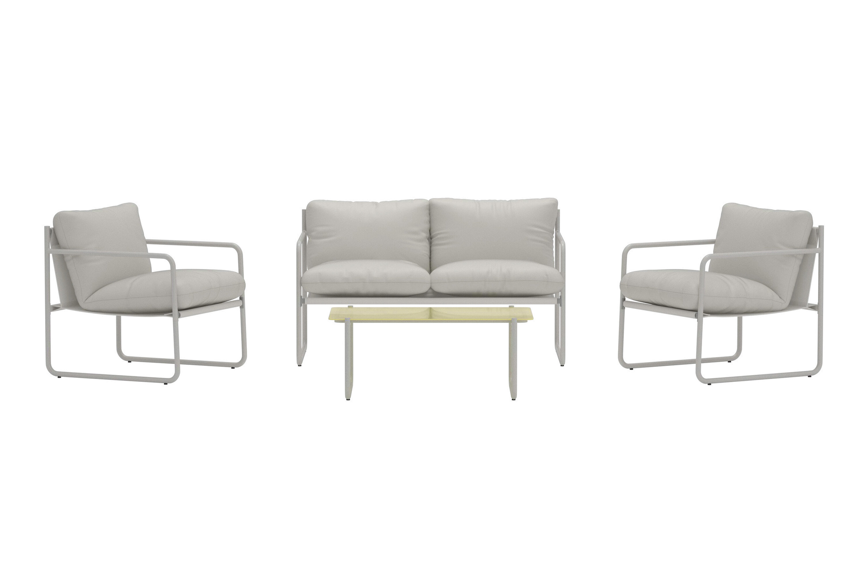 Venture Home Thassos Havesofasæt       Bord    Sofa    Stole Og Beige Hynder Glas Og Grå Stål