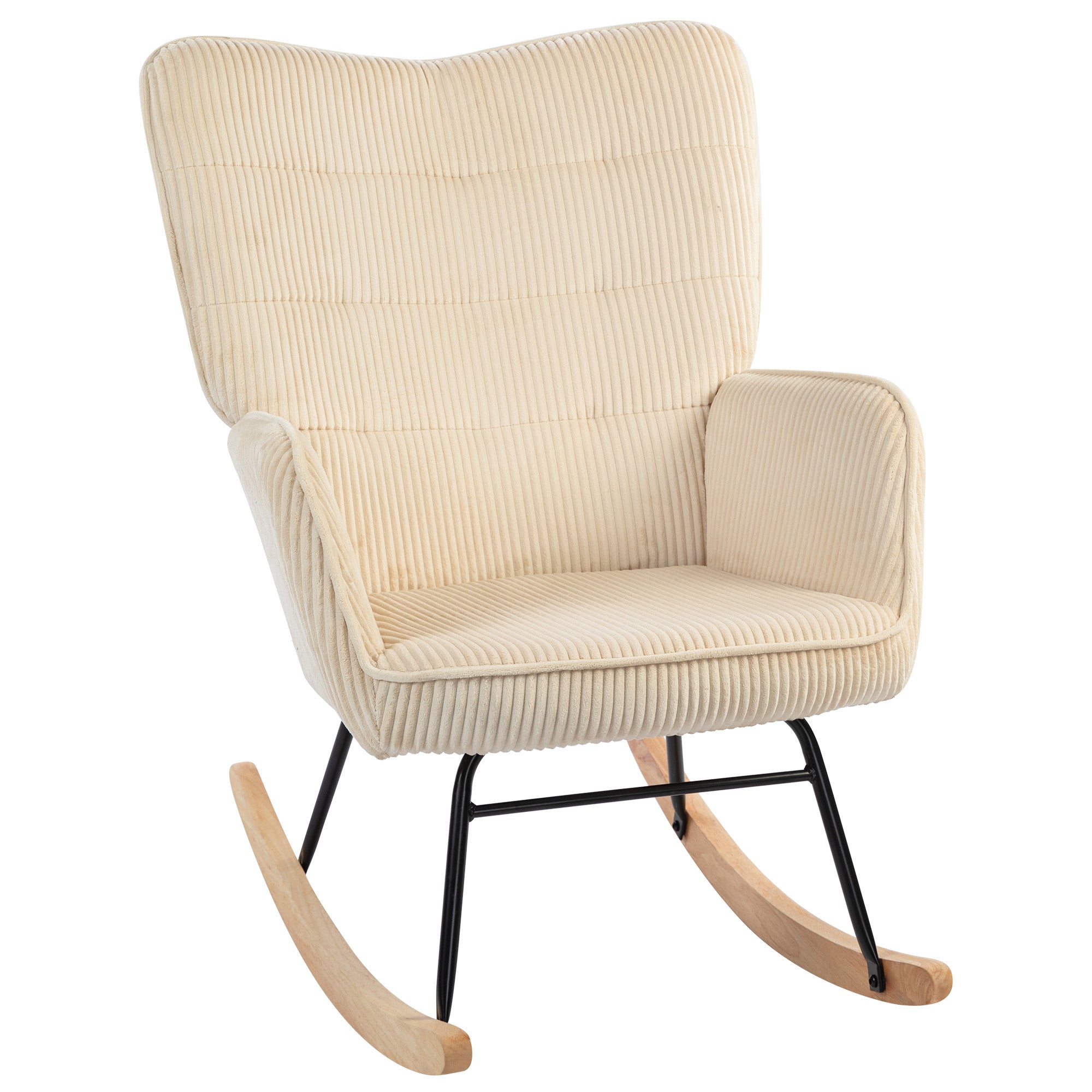 Vintage Gyngestol Buede Løbere Tykt Polstring Bøgetræ Og Stål Beige