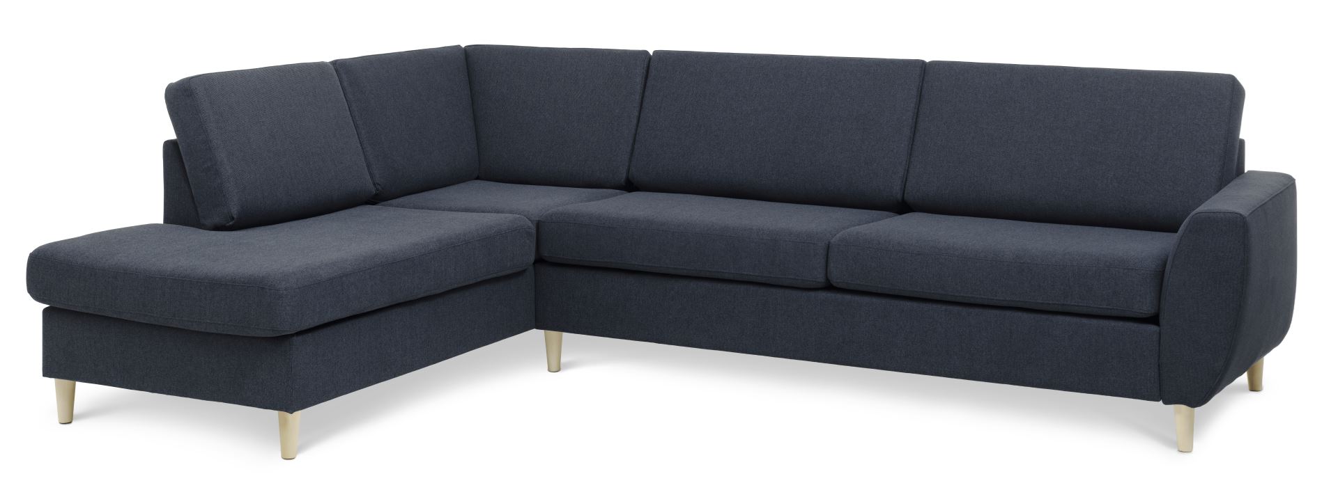 Wendy Set   Oe Left Sofa     Chaiselong Blå Polyester Stof Og Natur Træ